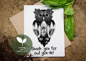 Thank You For Owl You Do, Plantable Seed Greeting Card - Mountain Mornings - Plantable Greeting Cards