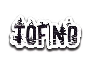 Tofino Sticker featuring black and white original illustration, made in Canada, perfect outdoor vinyl sticker.