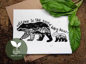Welcome to the World, Baby Bear; Plantable Seed Greeting Card - Mountain Mornings - Plantable Greeting Cards