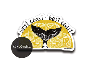 West Coast, Best Coast Sticker featuring black and white original illustration on a glossy vinyl finish.
