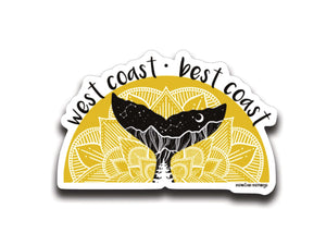 West Coast, Best Coast Sticker featuring original black and white illustration on glossy vinyl, made in Canada.
