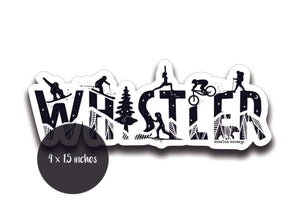Whistler Sticker featuring an original illustration, black and white design, an outdoor permanent vinyl sticker.